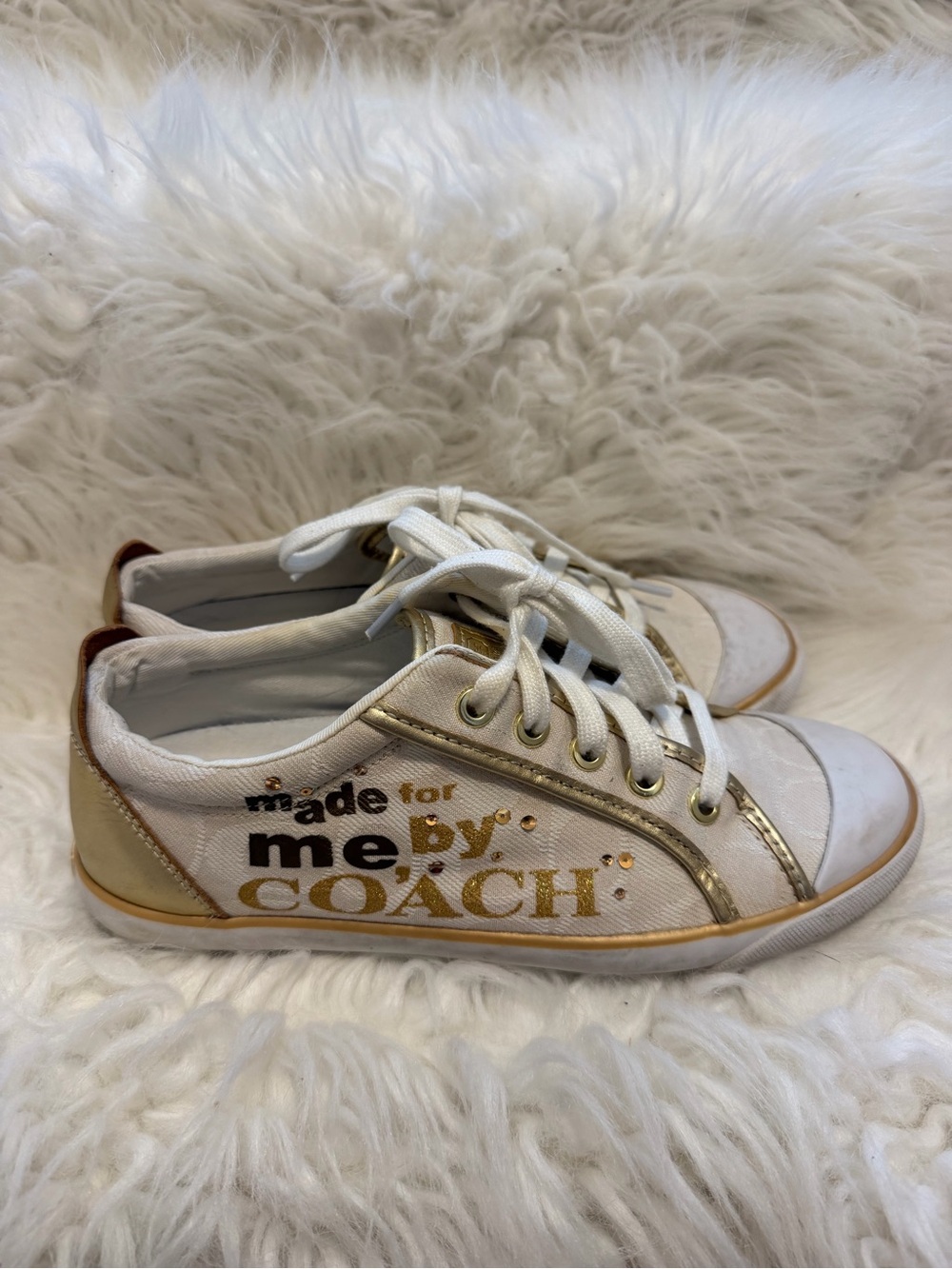 Coach White & Gold 'Made for Me by Coach' Low-Top Sneakers